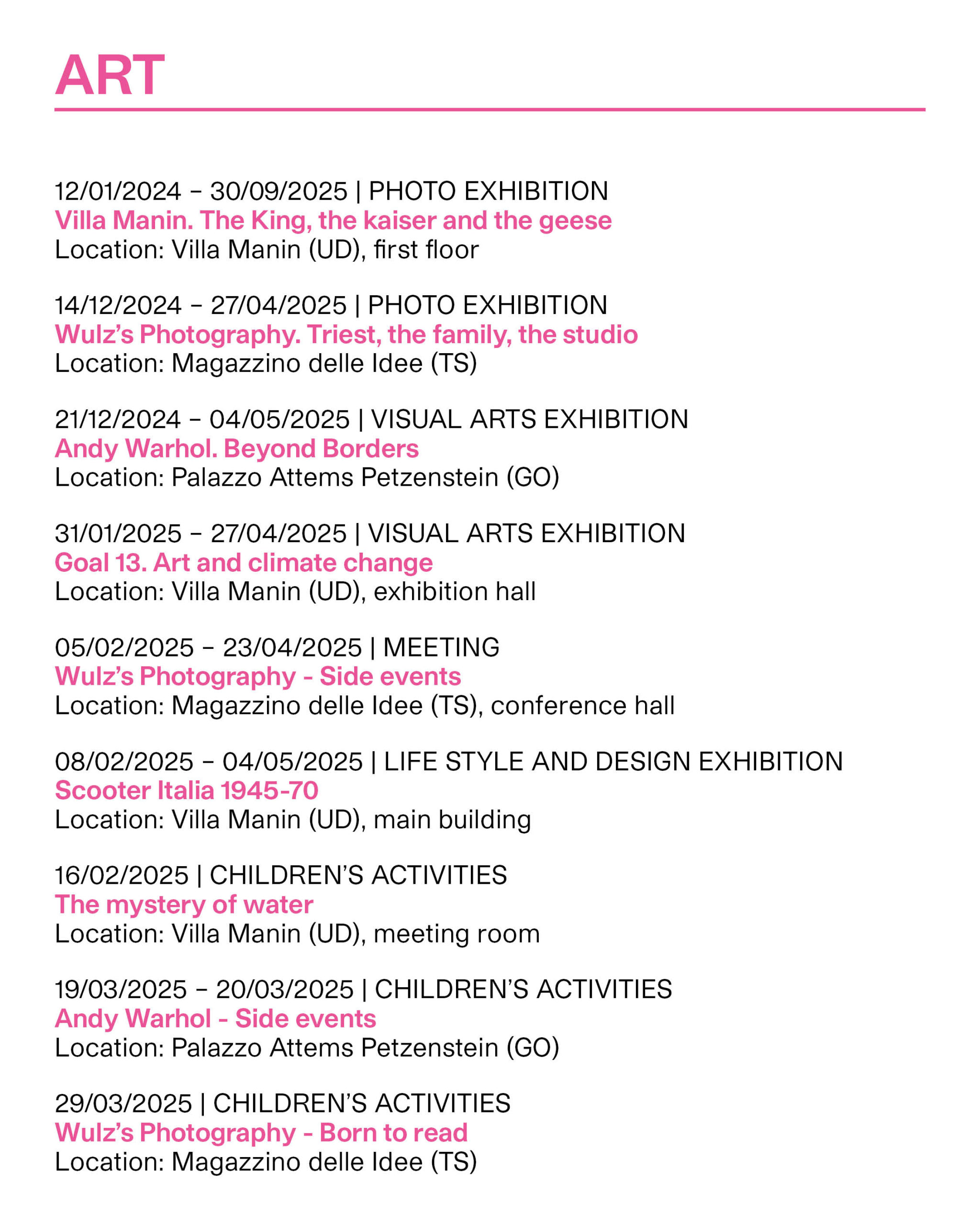 Calendario eventi ERPAC ARTE parte 1