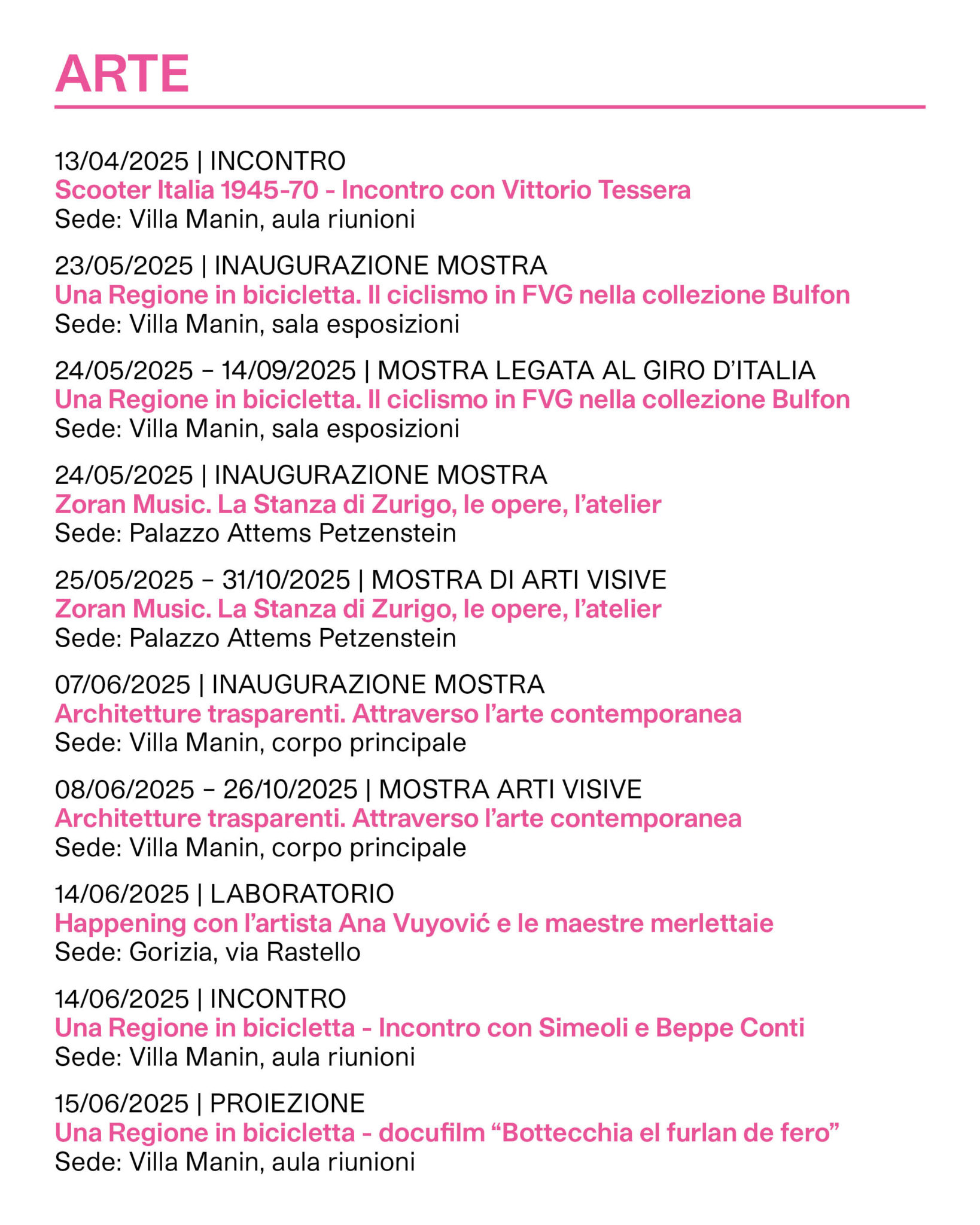 Calendario eventi ERPAC 2025 arte parte 2