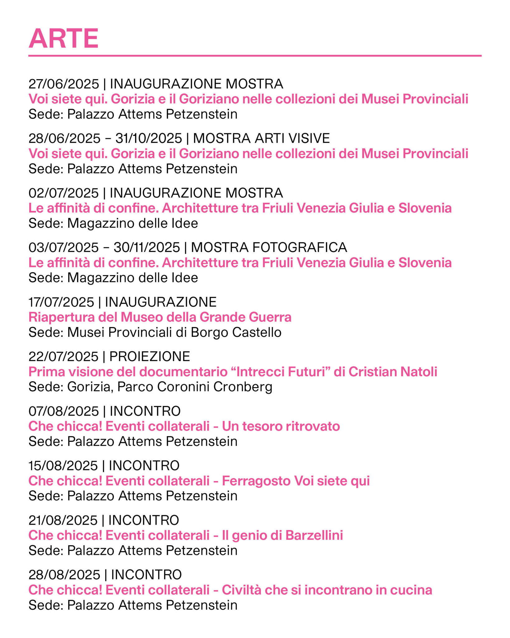 Calendario eventi ERPAC 2025 arte parte 3