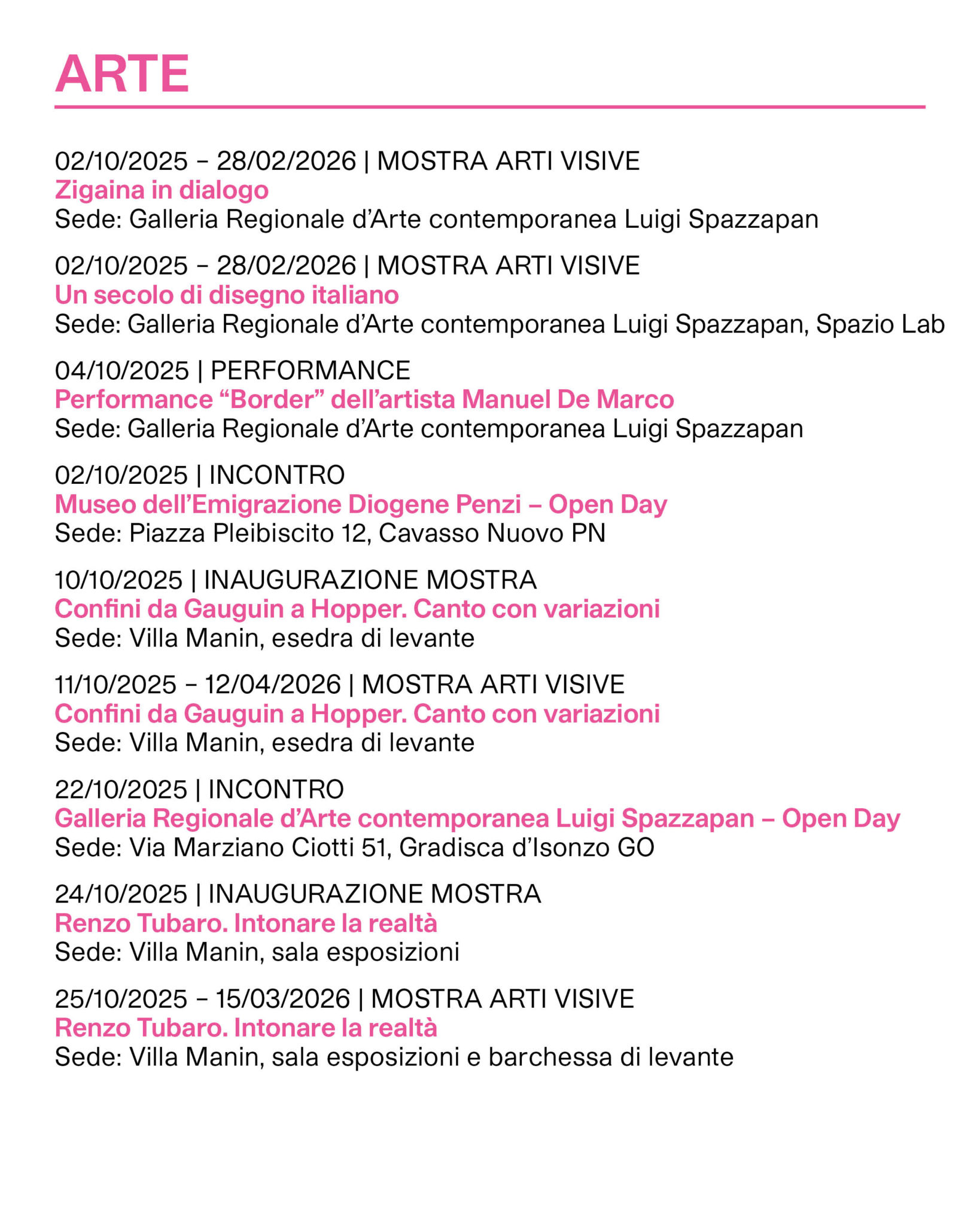 Calendario eventi ERPAC 2025 arte parte 5