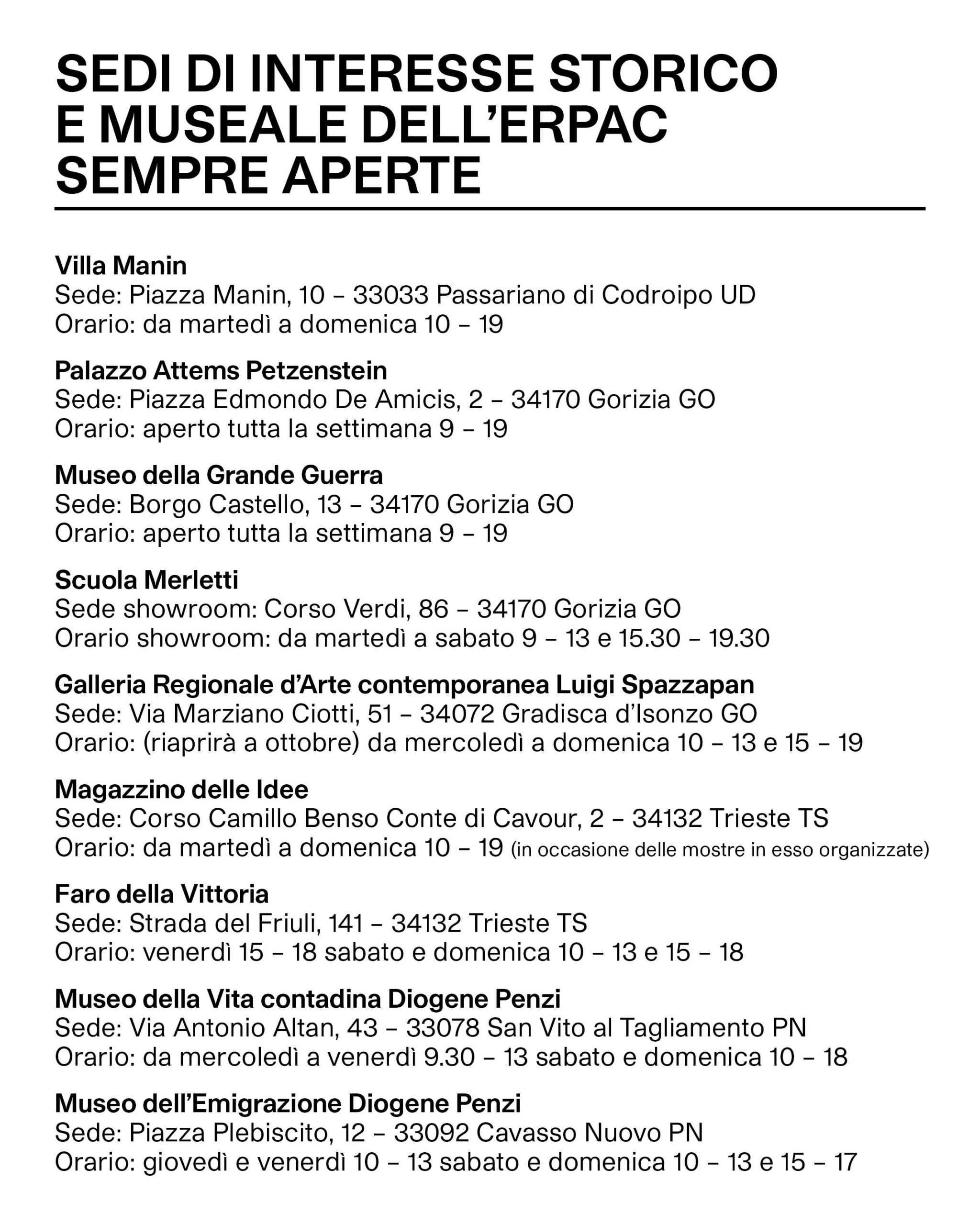Calendario ERPAC 2025 sedi